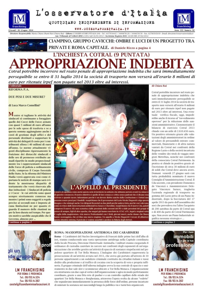 L'osservatore d'Italia edizione del 26 Giugno 2014